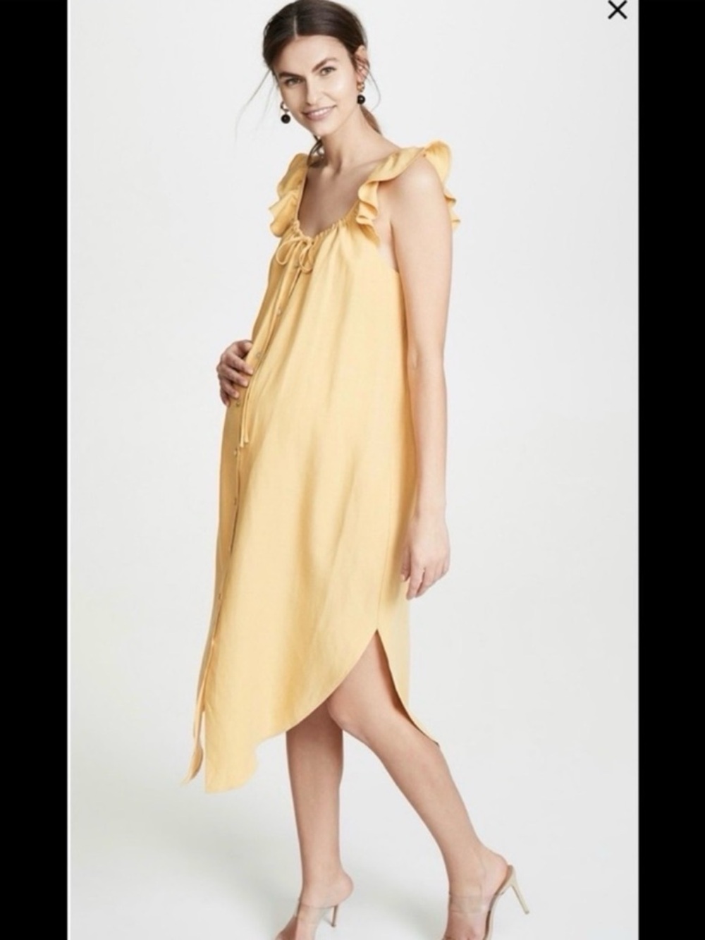 HATCH Maternity Yellow Ruffle Strap Button-Front Dress - Picture 4 of 4